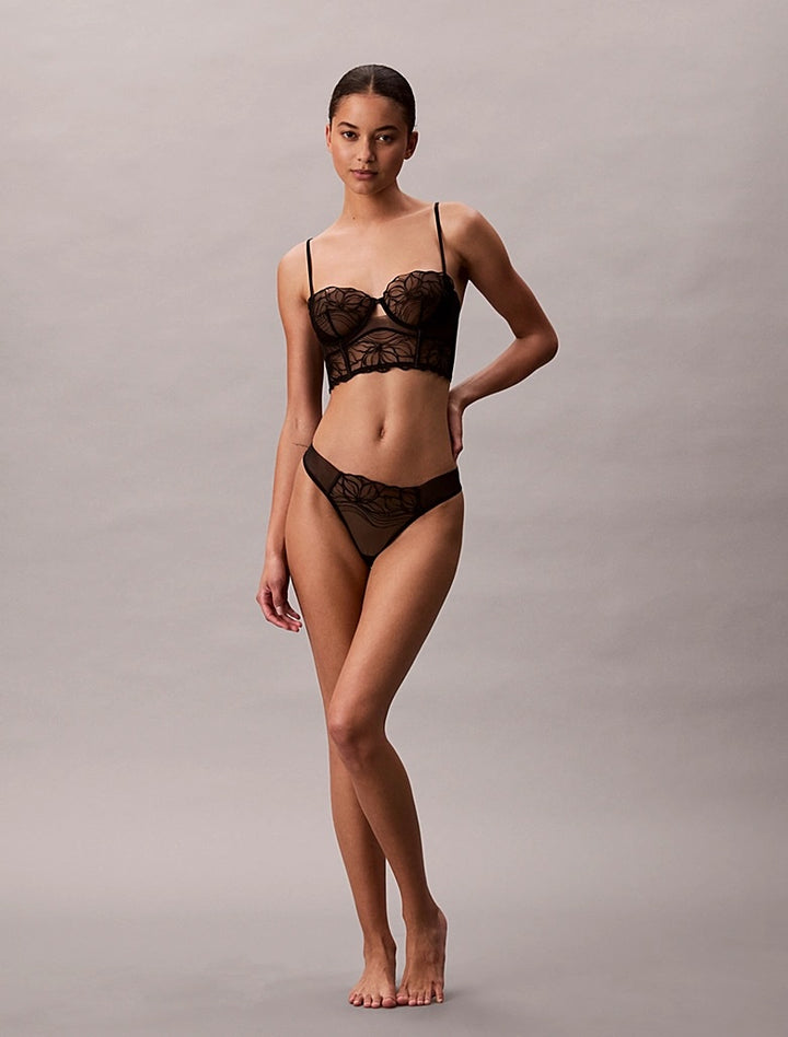 CK BLACK FLORAL LACE - THONG