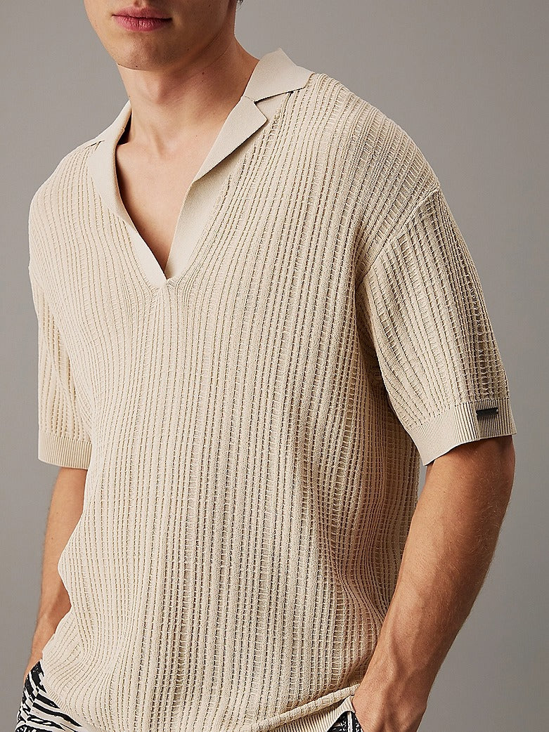 OPEN KNIT BEACH POLO SHIRT