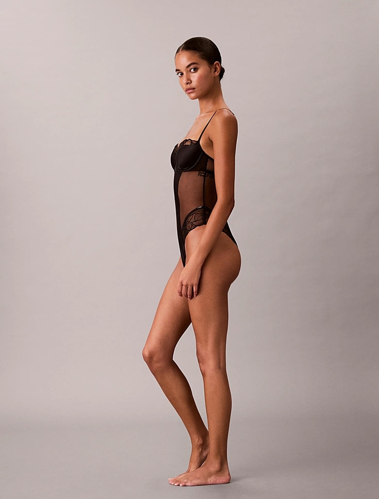CK BLACK FLORAL LACE - BODYSUIT